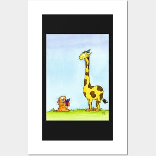 Giraffe Birthday with cat Posters and Art